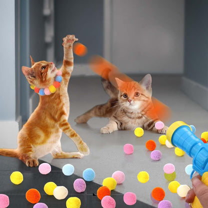 Cat Toy Ball Launcher Gun Cat Fetch Toy Gun Shooter Plush Ball Shooting Gun With 20Pcs Pom Pom Balls  Toys Interactive For Indoor Cats